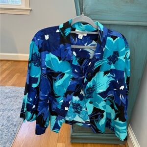Dressbarn Blue and Black Floral Shirt